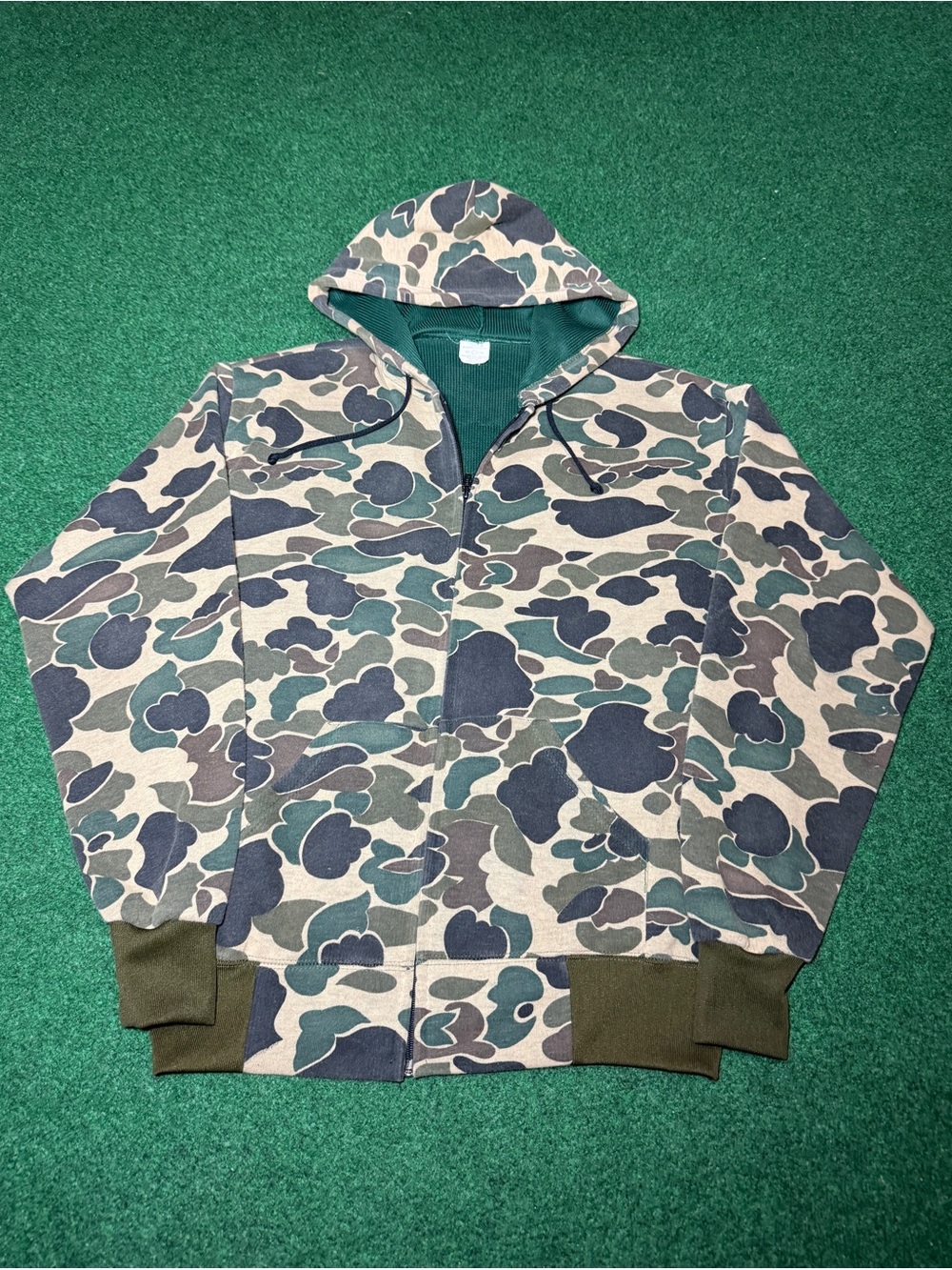 Vintage 70s 80s Camo Zip Up Hoodie Sweatshirt, Hunting Camouflage Hunter (Large)